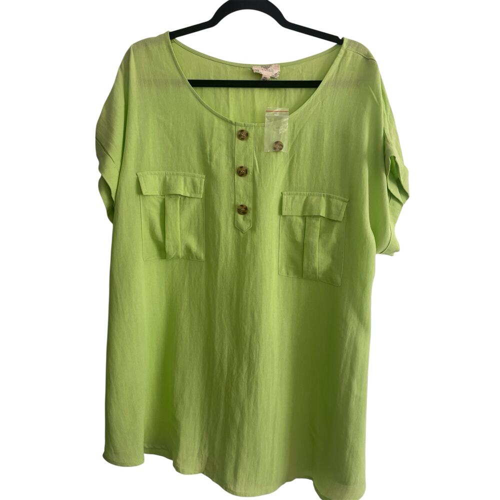 Perch by Blu Pepper Women’s Top 2XL Lime Green NWT Button Front Tunic Blou